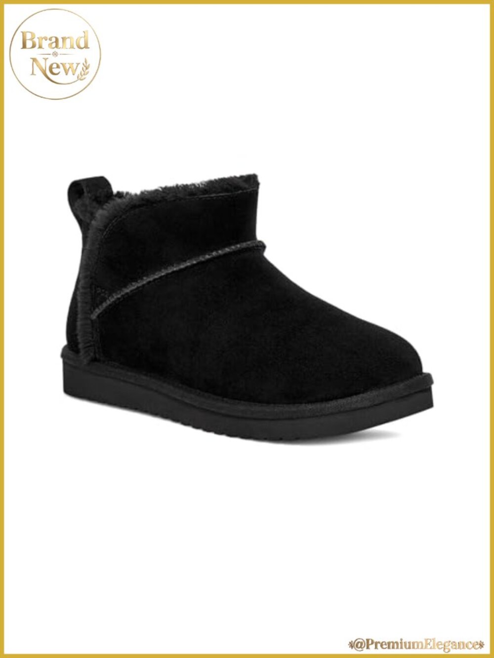 Suede Ankle Bootie with Faux Fur Lining and Rear Pull Tab